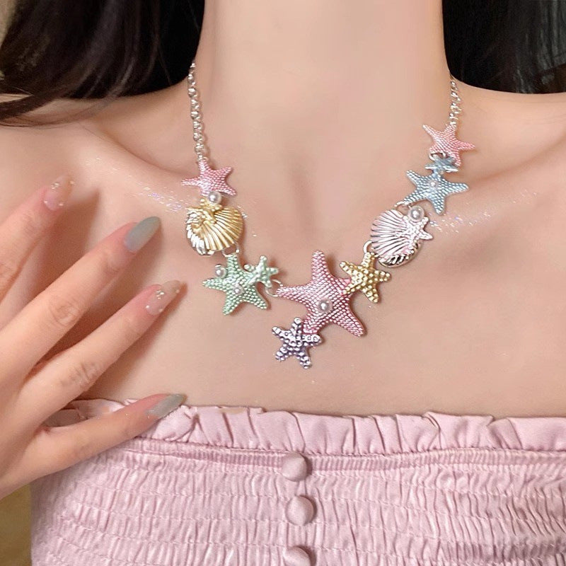 Wholesale Colorful starfish shell pearl necklace